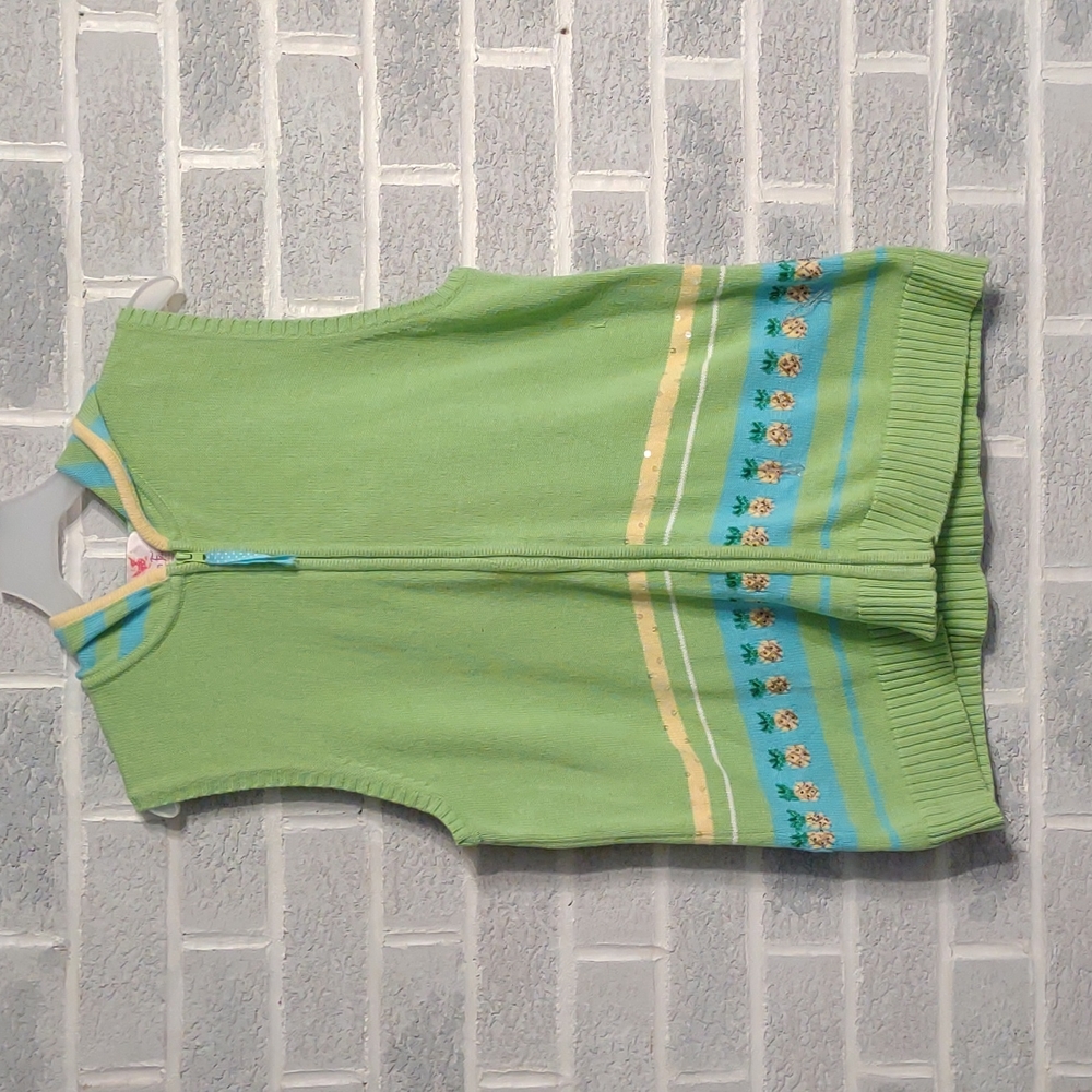 Quacker Factory Women's 100% Cotton Green and Blue Zipper Down Summer Vest Large